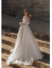 Long Sleeves Beaded Ivory Lace Tulle Sweet Wedding Dress